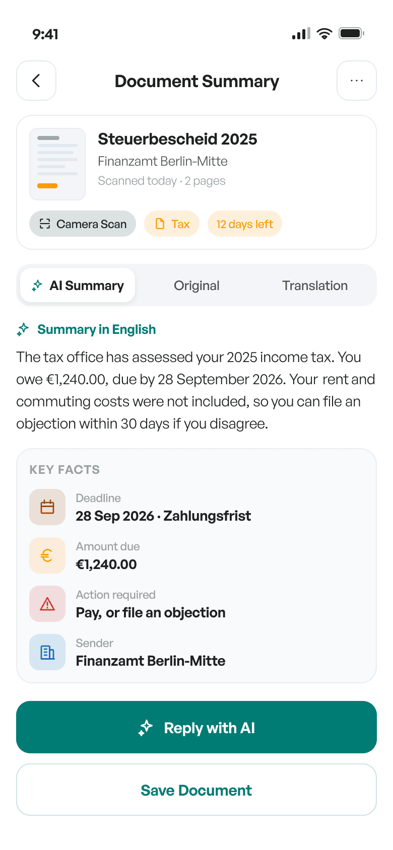 Zenpra document summary screen